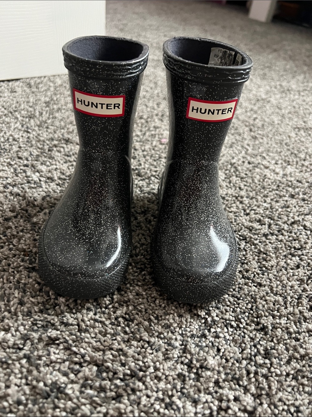 Hunter Kids Black Glitter Rain Boots